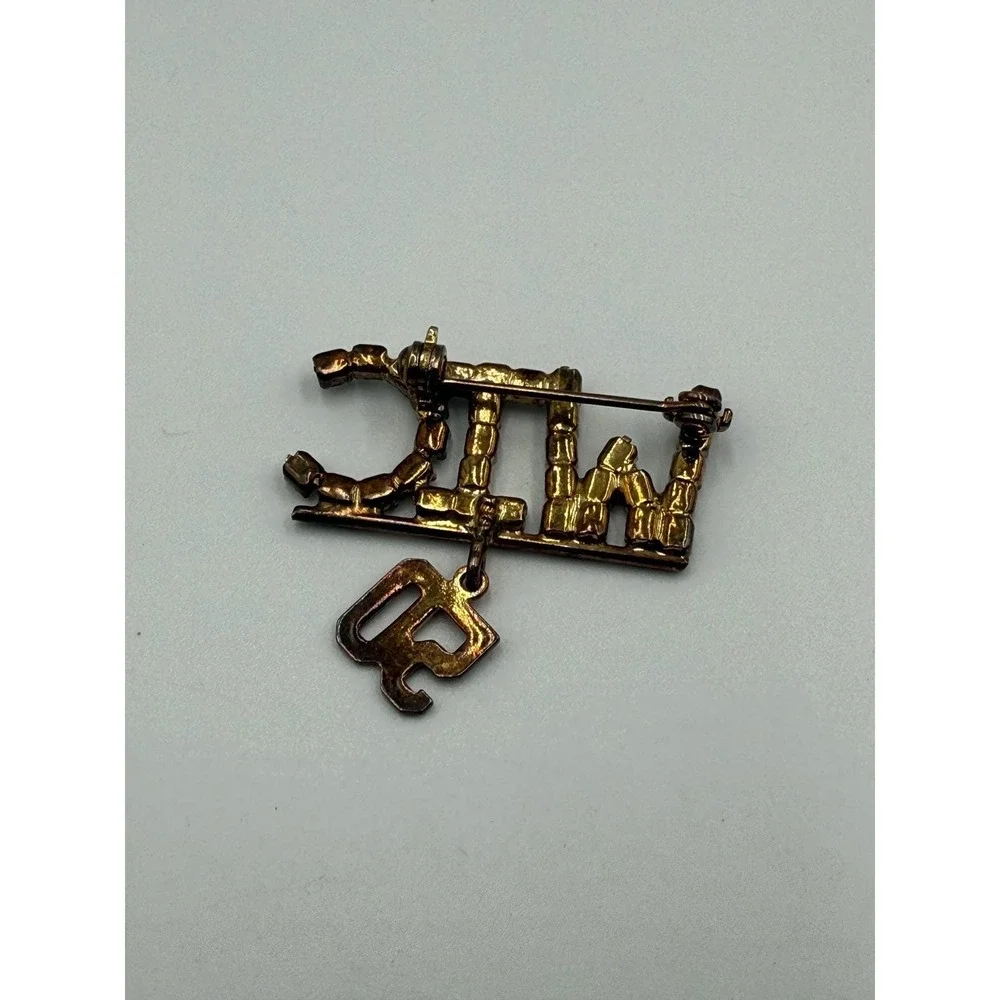 WIC 50 Rhinestone Brooch Gold Tone Anniversary Pin Dangle Charm